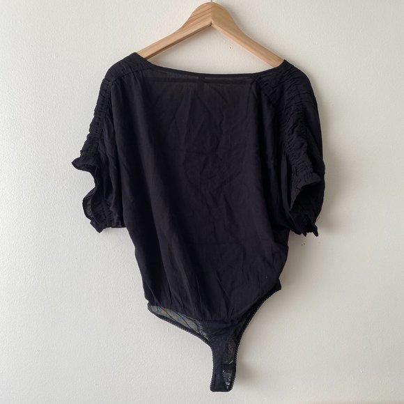 Free People Black Cleo Bodysuit With Tie Front - Picture 7 of 7